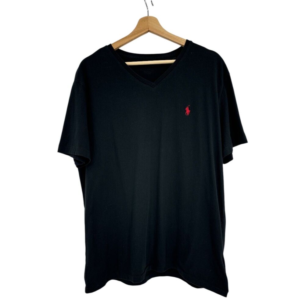Polo Ralph Lauren T-Shirt Size Large mens Black V neck knit tee short sleeve